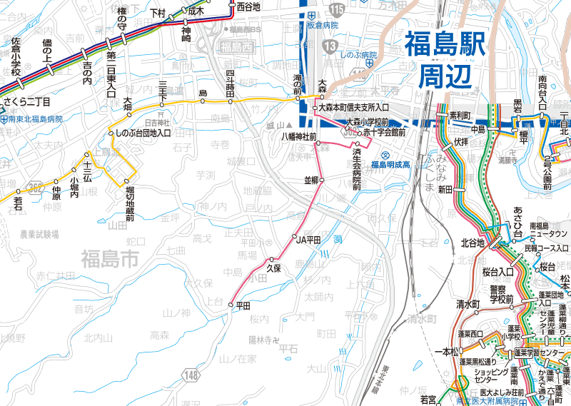 福島交通　路線図：蓬莱・渡利①