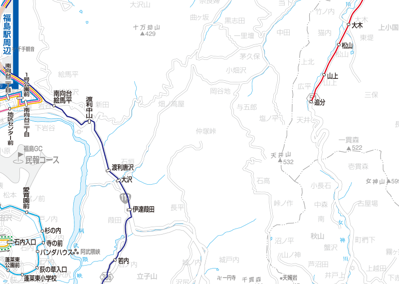 福島交通　路線図：蓬莱・渡利➁