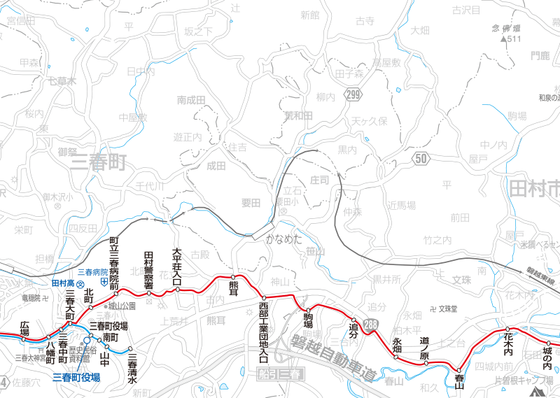 福島交通　路線図：三春・船引(二本松)①