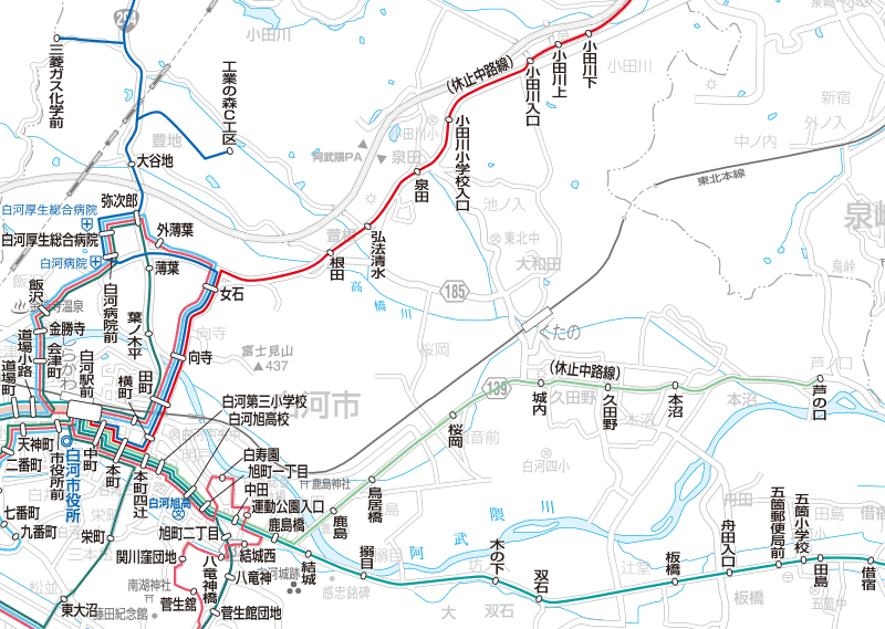 福島交通　路線図：西郷・白河➁
